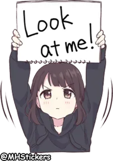 😤 Look at me! Аниме девушка, Знак, Милый, Манга, Внимание, Женщина, Взгляд, Мультфильм telegram sticker