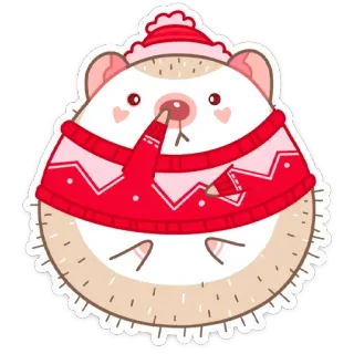 🤤 riccio, inverno, animale, adesivo, carino, sciarpa, cappello, cartone animato telegram sticker