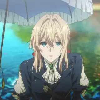 💈 Violet Evergarden anime, chica, rubia, paraguas, dibujos animados, retrato telegram sticker