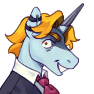 😡 unicorn, cartoon, suit, tie, blue, magic, horse telegram sticker