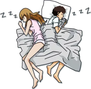 💋 ZZZZZZZ sleeping, anime, couple, bed, cartoon telegram sticker