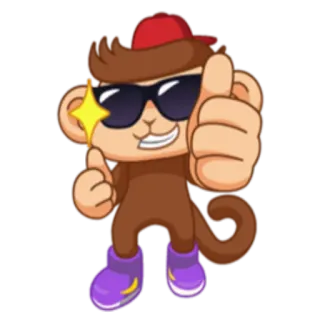 👍 macaco, desenho animado, emoji, óculos de sol, positivo, joinha, animal, ilustração telegram sticker
