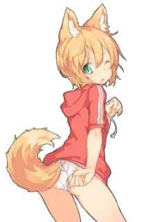 ☺️ Anime, Fille renard, Kemonomimi, Mignon, Clin d'oeil, Illustration, Dessin animé telegram sticker