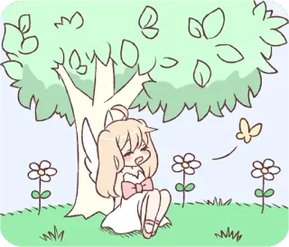 😪 anjo, fofo, kawaii, borboleta, árvore, anime telegram sticker