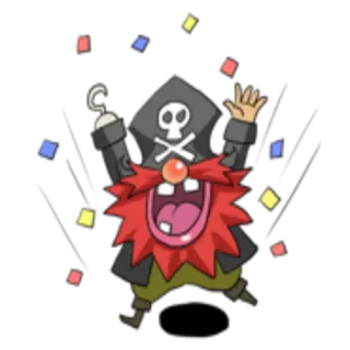 🥳 bajak laut, kartun, tengkorak, konfeti, perayaan, pesta, topi bajak laut, bajak laut kartun whatsapp sticker