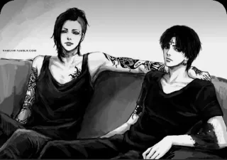 😎 KANO.TUMBLR.COM Anime, Mężczyzna, Tatuaż, Kanapa, Czarno-białe telegram sticker