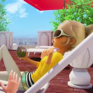 🐝 Chloe Bourgeois Miraculous: Tales of Ladybug & Cat Noir Cartoon, Mädchen, Sonnenbaden, Getränk, Reich telegram sticker