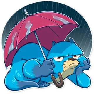 ☂ otter, regenschirm, regen, blau, tier, cartoon, melancholie, traurig telegram sticker