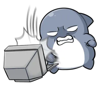 😡 shark, computer, anger, keyboard, anime, cartoon telegram sticker