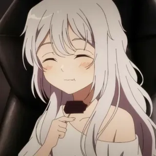 😋 Anime, Mädchen, Weiße Haare, Essen, Fröhlich, Süß whatsapp sticker