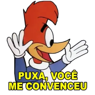 😀 Woody Woodpecker PUXA, VOCÊ ME CONVENCEU woody woodpecker, cartoon, convince, portuguese, sticker telegram sticker