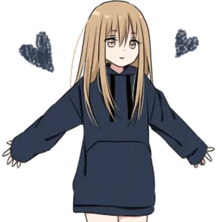🤗 动漫女孩, 卡通, 可爱, 角色, 卡哇伊, 帽衫 whatsapp sticker