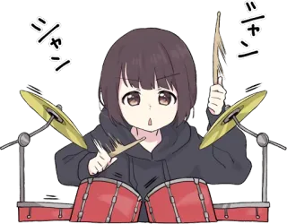 🥁 シャン Anime, Ragazza, Batteria, Batterista, Musica, Strumento musicale telegram sticker