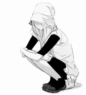😭 애니메이션, 만화, 후드티, 웅크리기, 앉아있는, 그림, 스케치 telegram sticker