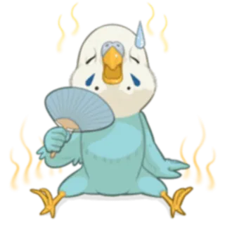 ☀️ птица, попугай, потеет, жарко, вентилятор, мультфильм telegram sticker