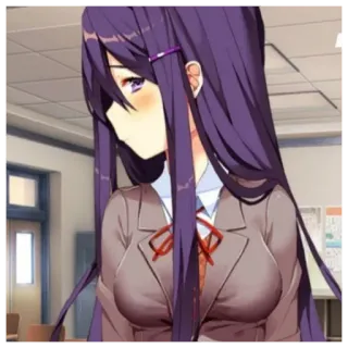 😒 Yuri Anime, lila Haare, Schuluniform, Doki Doki Literature Club, Yuri, Anime Mädchen telegram sticker