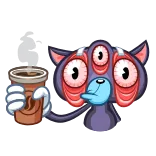 😩 Monster, Kopi, Kartun, Tiga mata, Lelah, Mirip kucing telegram sticker