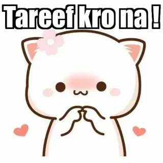 ⚜ Tareef kro na ! mignon, chat, animé, kawaii, coeurs, texte, pêche whatsapp sticker