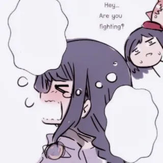 🎐 Hey... Are you fighting? animé, dessin animé, question, combat, salutation whatsapp sticker