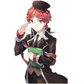 🤓 Anime, Personnage, Béret, Lunettes, Garçon, Cheveux roux, Costume whatsapp sticker