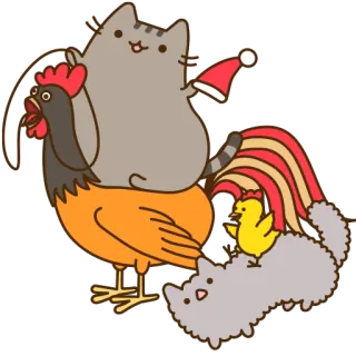 🐥 Pusheen 猫, 鶏, 子猫, 動物, かわいい, マンガ telegram sticker