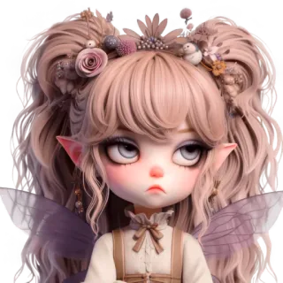 😟 fairy fairy, cute, doll, fantasy, wings, pigtails, flower crown, anime style, elf ears, pout telegram sticker
