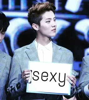 😈 sexy seksowny, mężczyzna, słodki, idol, trzymający znak, koreański telegram sticker