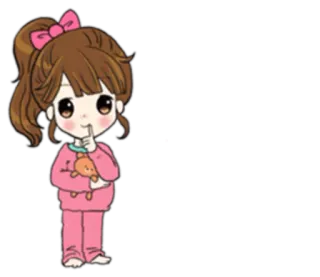🤐 Hoạt hình, Cô gái, Đồ ngủ, Dễ thương, Gấu bông, Suỵt telegram sticker