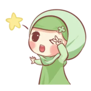 😉 Чиби, Хиджаб, Милый, Мультфильм, Девушка, Звезда telegram sticker
