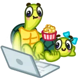 🍿 カメ, コンピューター, ポップコーン, かわいい, 漫画 telegram sticker