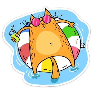 🏖 gato, verão, bola de praia, óculos de sol, bebida, relaxamento telegram sticker