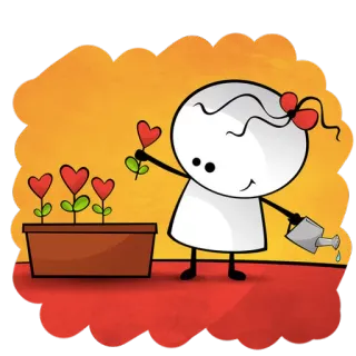 🌷 hati, cinta, tanaman, gadis, penyiram tanaman, kartun, imut, bunga telegram sticker