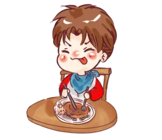 🍗 eating, table, food, boy, cartoon telegram sticker