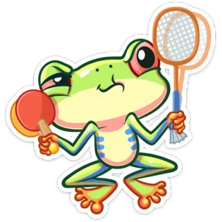 🏓 rana, divertente, cartone animato, animali, tennis, sport, personaggio, adesivo telegram sticker