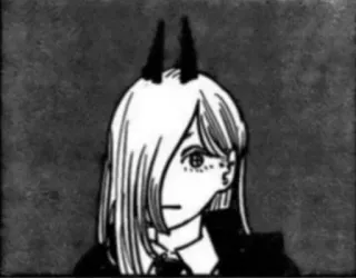 😐 Power Chainsaw Man anime, manga, devil, horns, illustration, black and white telegram sticker