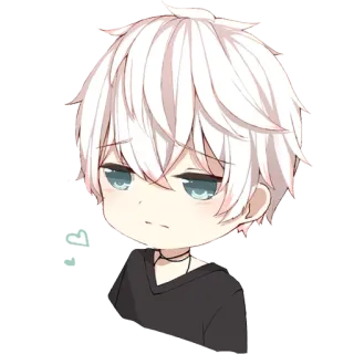 🙁 애니메이션, 치비, 귀여운, 흰 머리, 슬픈, 소년 whatsapp sticker