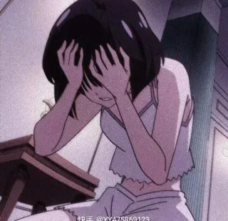 💔 快手 @YY475869123 Anime, Cô gái, Buồn, Cảm xúc, Cô đơn whatsapp sticker