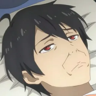 ☹️ anime, man, tired, funny, expression telegram sticker