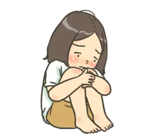 😔 슬픈, 소녀, 만화, 앉아있는, 우울한, 감정적인 whatsapp sticker
