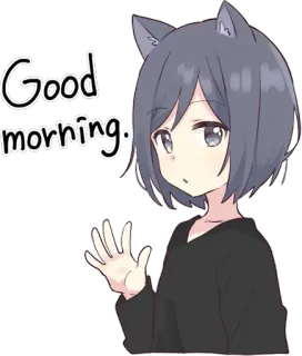 👋 Good morning. Anime, Telinga kucing, Selamat pagi, Lucu, Sapaan, Gadis anime telegram sticker