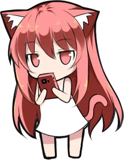 😃 Аниме, Девушка-кошка, Чиби, Милый, Розовые волосы telegram sticker