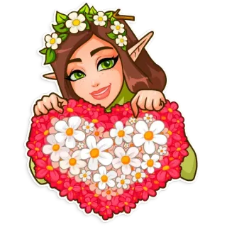 ❤️ elfo, fiore, cuore, cartone animato, donna, fata, fantasy telegram sticker