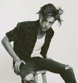 ❄️ Cole Sprouse Cole Sprouse, ator, celebridade, jovem, ídolo teen, preto e branco telegram sticker