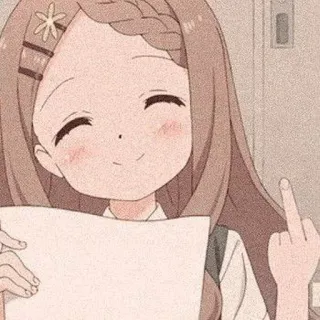🖕 ragazza anime, dito medio, offensivo, cartone animato, studentessa, treccia, fiore, derisorio telegram sticker