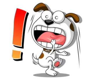 😮 SMILEY chien, dessin animé, point d'exclamation, surprise, choc, alerte telegram sticker