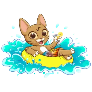 💦 gato, natación, animal, piscina, verano, diversión, bebida, dibujos animados telegram sticker