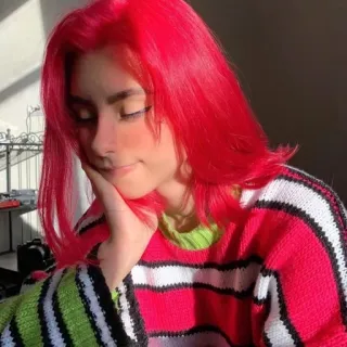 😊 woman, girl, red hair, portrait, sweater, person, indoors, young telegram sticker