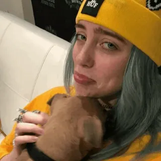🌊 Billie Eilish Billie Eilish, piosenkarka, celebrytka, pies, szczeniak, HUF telegram sticker