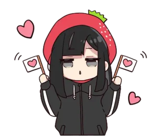 💖 chica anime, kawaii, fresa, lindo, corazones, animación whatsapp sticker