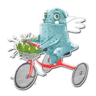 🚴‍♀️ mostro, triciclo, fiori, carino, cartone animato, bizzarro whatsapp sticker